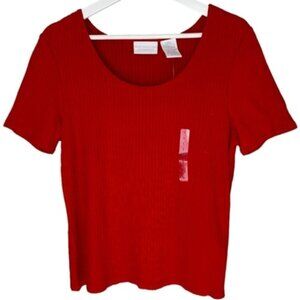 WORTHINGTON STRETCH Scoop Neck Shirt, Pullover, Short Sleeve, Red Women's Size L